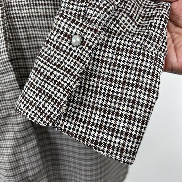 Maison de Roem Button Up Top Women Medium Black Houndstooth Long Sleeve Ruffled - Picture 10 of 15